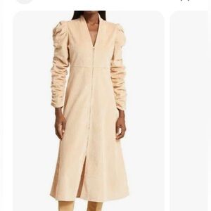 Bytimo Dresses | Bytimo Ruched Long Sleeve Stretch Cotton Corduroy Midi Dress